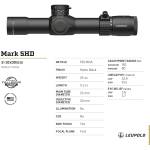 Купить LEUPOLD MARK 5HD 2-10X30 (35mm) M1C3 FFP PR-1MOA  Фото 3