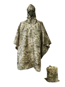 Дощовик пончо піксель на кнопках універсальний + компресійний мішок