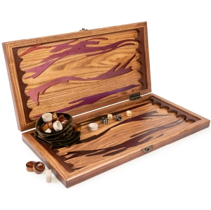 Нарди з натурального дерева ясеня та епоксидної смоли 50*50 см 