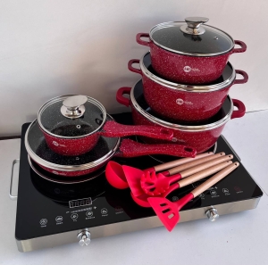 Купить Набор посуды Higher Kitchen HK-305 17 предм. с крышками алюминий с гранитным покрытием кастрюли ковш сковорода  Фото 2