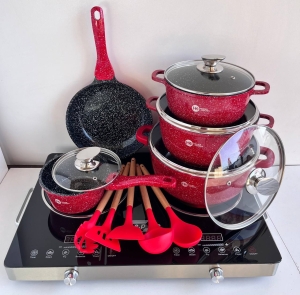 Купить Набор посуды Higher Kitchen HK-305 17 предм. с крышками алюминий с гранитным покрытием кастрюли ковш сковорода  Фото 3