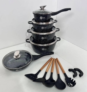 Купить Набор посуды Higher Kitchen HK-305 17 предм. с крышками алюминий с гранитным покрытием кастрюли ковш сковорода  Фото 1