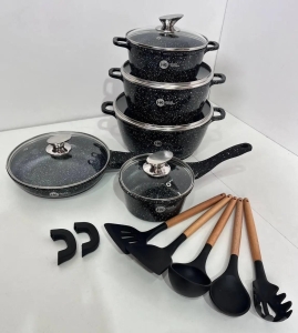 Купить Набор посуды Higher Kitchen HK-305 17 предм. с крышками алюминий с гранитным покрытием кастрюли ковш сковорода  Фото 4