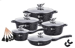 Купить Набор посуды Higher Kitchen HK-305 17 предм. с крышками алюминий с гранитным покрытием кастрюли ковш сковорода  Фото 5