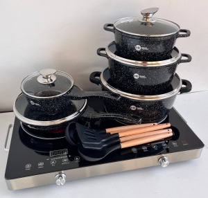 Купить Набор посуды Higher Kitchen HK-305 17 предм. с крышками алюминий с гранитным покрытием кастрюли ковш сковорода  Фото 3