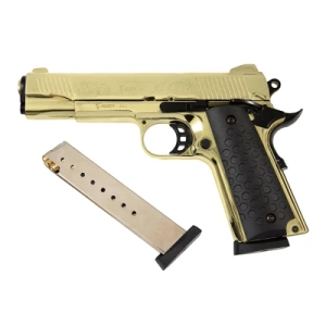 Купить Сигнально-стартовий пістолет KUZEY 911, 9+1/9 mm (Full Gold/Black Grips) add 1 magazine.  Фото 2